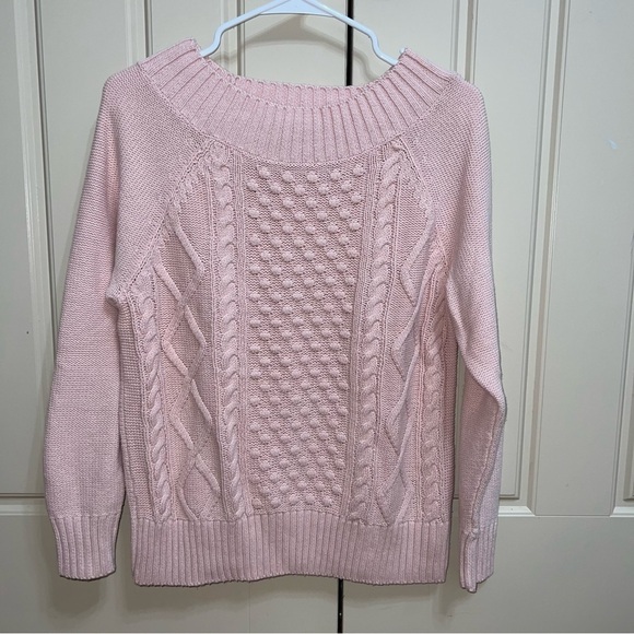 Chaps Light Pink Cable Knit Boat Neck Cotton Sweater Size Small - Picture 7 of 7